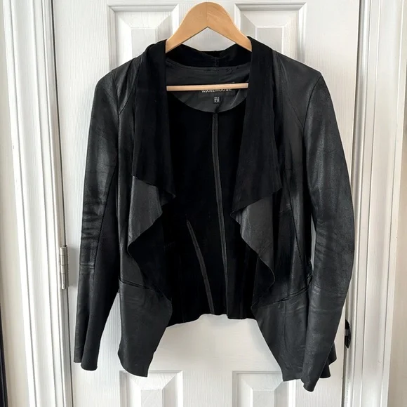 Warehouse Genuine leather jacket raw edge unlined Open front Sz 4/UK 8 - Picture 1 of 10
